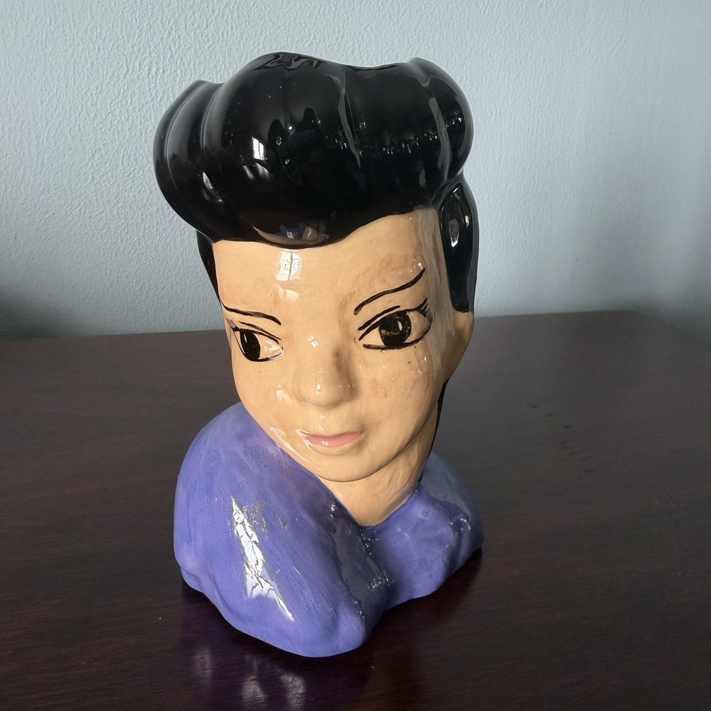 Vintage 1950 Brunette  Bombshell, W Flower Head Vase, Lady Head Porcelain